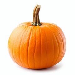 A vibrant orange pumpkin isolated on a white background, showcasing its smooth texture and natural look.
