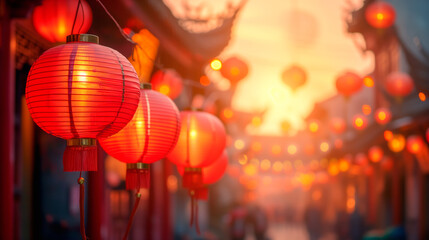 Chinese New Year or Lantern Festival with lanterns and plum elements in old town