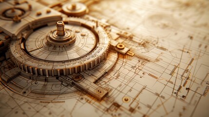 Fototapeta na wymiar Schematic diagrams of intricate machines, revealing the inner workings of engineering marvels.