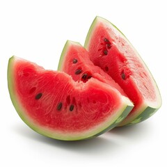 A juicy watermelon cut open with slices ready to eat, isolated on a clean white background.