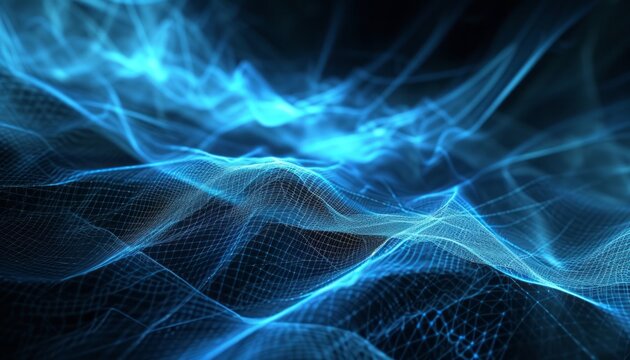 Azure Luminescence: A Mesmerizing Blue Light Wireframe Wallpaper