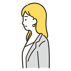 横を向くスーツを着た女性イラスト