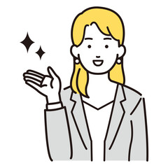 左側を案内するスーツを着た女性イラスト
