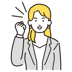 ガッツポーズをするスーツを着た女性イラスト
