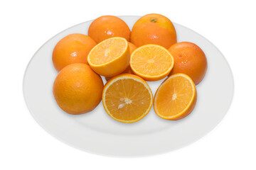 Oranges on a plate transparent background