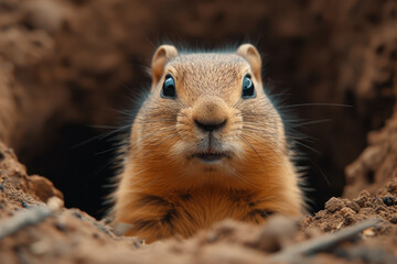 Naklejka na ściany i meble Groundhog Day Concept. Beautiful Cute Groundhog extreme closeup. Generative AI