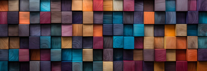 colorful wooden block pieces, beautiful wood fiber,Abstract block stack artisanal wooden 3d cubes, colorful wood texture for backdrop, Blocks , Unique Colors - obrazy, fototapety, plakaty