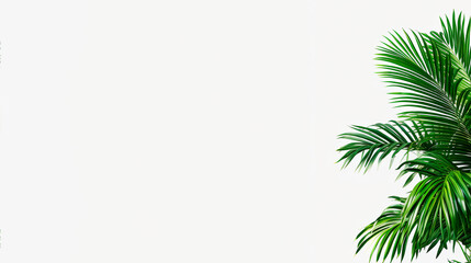 Fototapeta na wymiar Realistic palm leaves shrubs corner on transparent backgrounds 3d rendering. Background for design. Postcard. Congratulations. Web banner. Wide. Panoramic.with space to copy text.