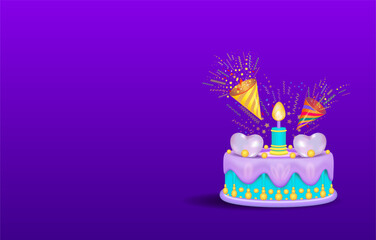 A birthday cake with icing, candles and a heart.
Vector illustration of a 3d icon.
