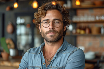 Fototapeta premium Success Concept. Portrait of a Confident Businessman Wearing Glasses extreme closeup. Generative AI