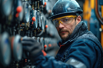 Fototapeta premium Skilled Professional Man in Repairing and Maintaining Industrial Equipment extreme closeup. Generative AI