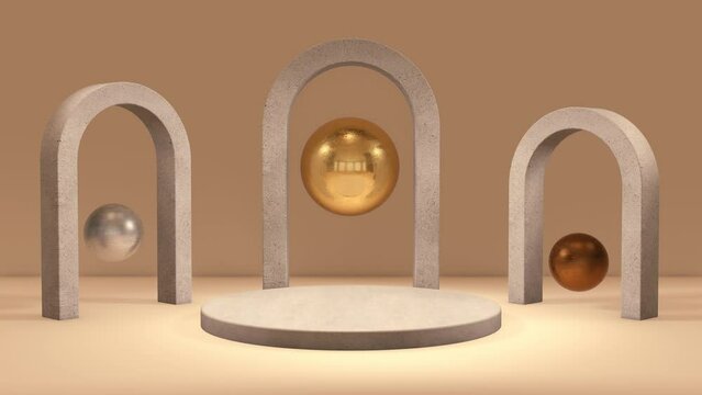 3d background products display podium scene with geometric platform. background 3d rendering animation with podium. stand to show cosmetic products. Stage showcase on pedestal display beige studio