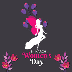 International Women’s Day Greeting Card Woman with Wings illustration Background 