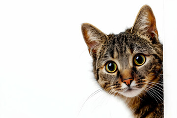 Curious Cat Peeking - Adorable Feline on White Background