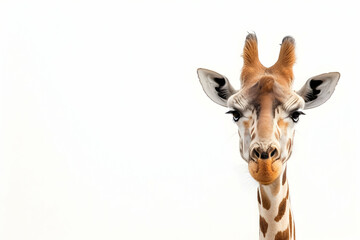 Curious Giraffe Peeking - Adorable Animal on White Background