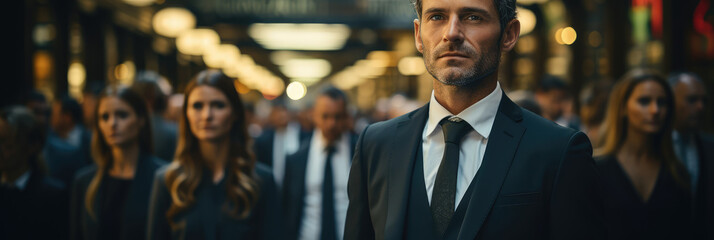 Group of Confident Business People in a Team or Partnership Standing in Row extreme closeup. Generative AI