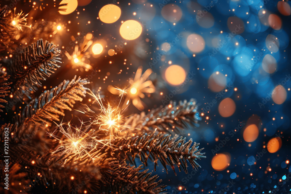Poster sparkling sparklers and bokeh lights extreme closeup. generative ai