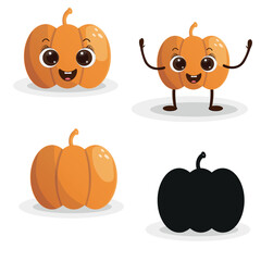 Fototapeta premium Set of funny cartoon pumpkins with arms and legs on a white background. Pumpkin vector character