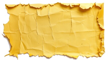 Yellow cardboard paper with torn edges creating a textured background, isolated on a white background