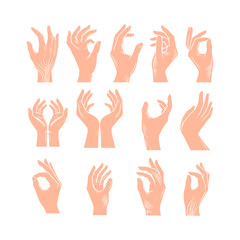 Hands poses silhouettes set of hand poses . Hands gestures set. 
