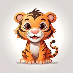 Cute Cartoon tiger, Vector illustration on a white background.