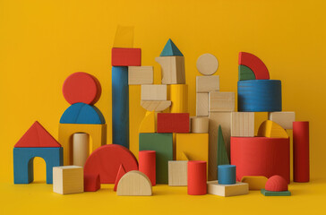 toys and toy boxes on a yellow background