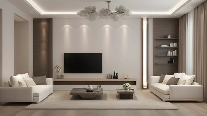 modern interior design. 3D rendering of the room. Front view.