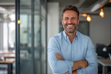 Success businessman smiling in office