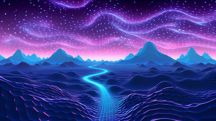 neon lights mountain landscape, Lofi  background