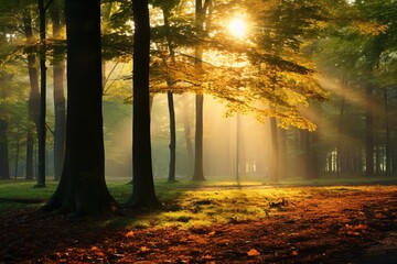 sun rays in the forest. 