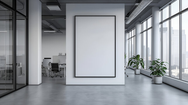 corporate branding white blank frame mockup with modern business offices background - Generative AI