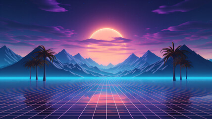 neon lights mountain landscape, Lofi  background