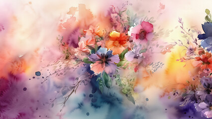Obraz na płótnie Canvas Delicate, colorful water-color wallpaper with beautiful spring flowers. Illustration 4K
