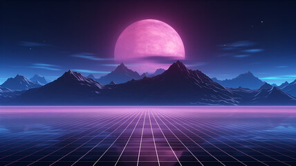 neon lights mountain landscape, Lofi  background