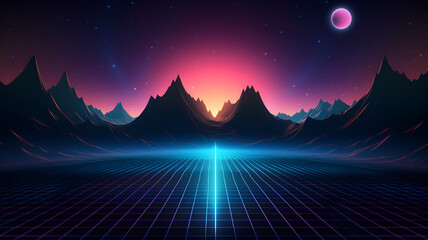 neon lights mountain landscape, Lofi  background