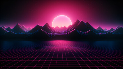neon lights mountain landscape, Lofi  background