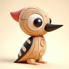 Cute 3D Cartoon Woodpecker. 3D minimalist cute illustration on a light background.