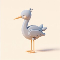 Cute 3D Cartoon Crane. 3D minimalist cute illustration on a light background.