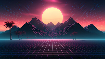 neon lights mountain landscape, Lofi  background