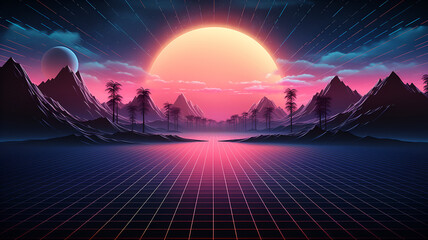 neon lights mountain landscape, Lofi  background