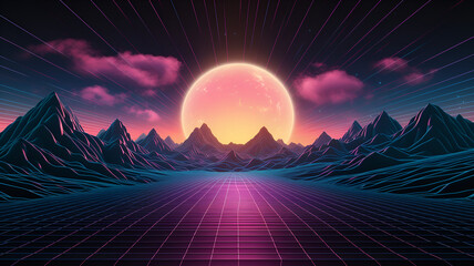 neon lights mountain landscape, Lofi  background
