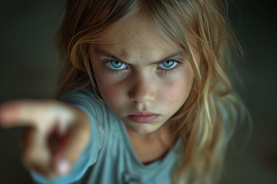 Determined Child Pointing Directly at Camera