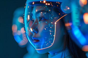 Woman with Facial Recognition Technology Projection