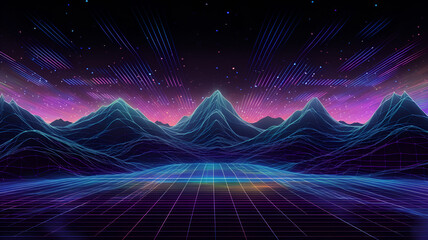 neon lights mountain landscape, Lofi  background