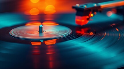 Turntable Needle on a Vinyl Record with Red Light