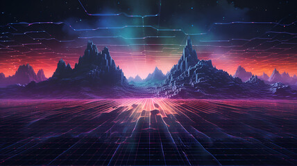 neon lights mountain landscape, Lofi  background
