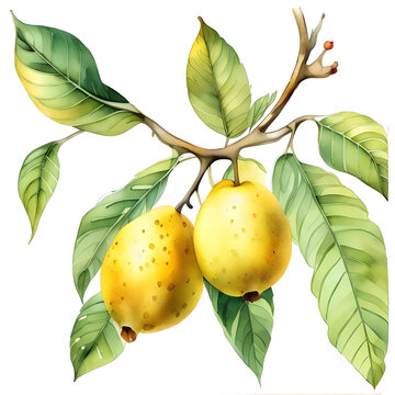 Ziziphus joazeiro, ju&aacute;, watercolor illustration