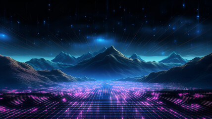 neon lights mountain landscape, Lofi  background