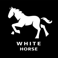 White horse logo on a dark background.