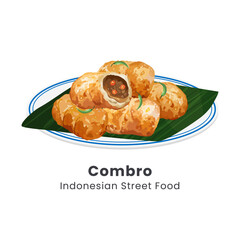 Hand drawn vector illustration of combro Indonesian fritter made from grated cassava stuffed with spicy oncom fermented soybean